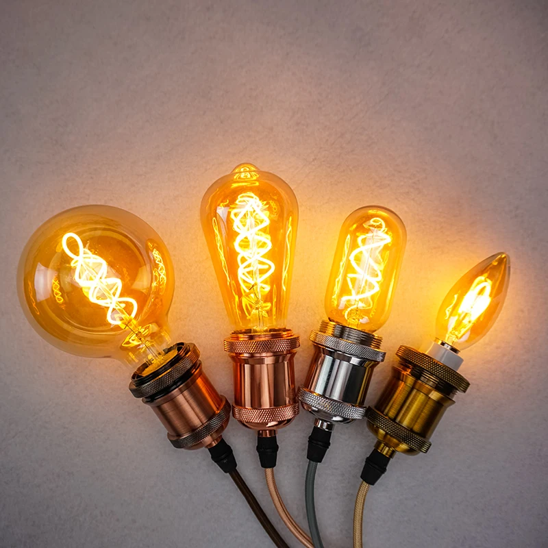 Żarówka Edison E27 E14 220V Retro Vintage Edison Lamp C35 ST64 G80 G95 G125 T225 Spiralna żarówka do dekoracji wnętrz Żarówka żarówkowa