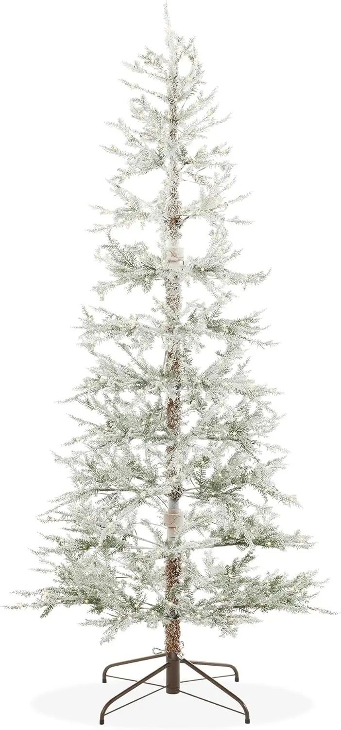 

6.5FT Pre-Lit Sparse Flocked Pine Artificial Holiday Christmas Tree, Warm White and Multicolored LED Lights with Sturdy