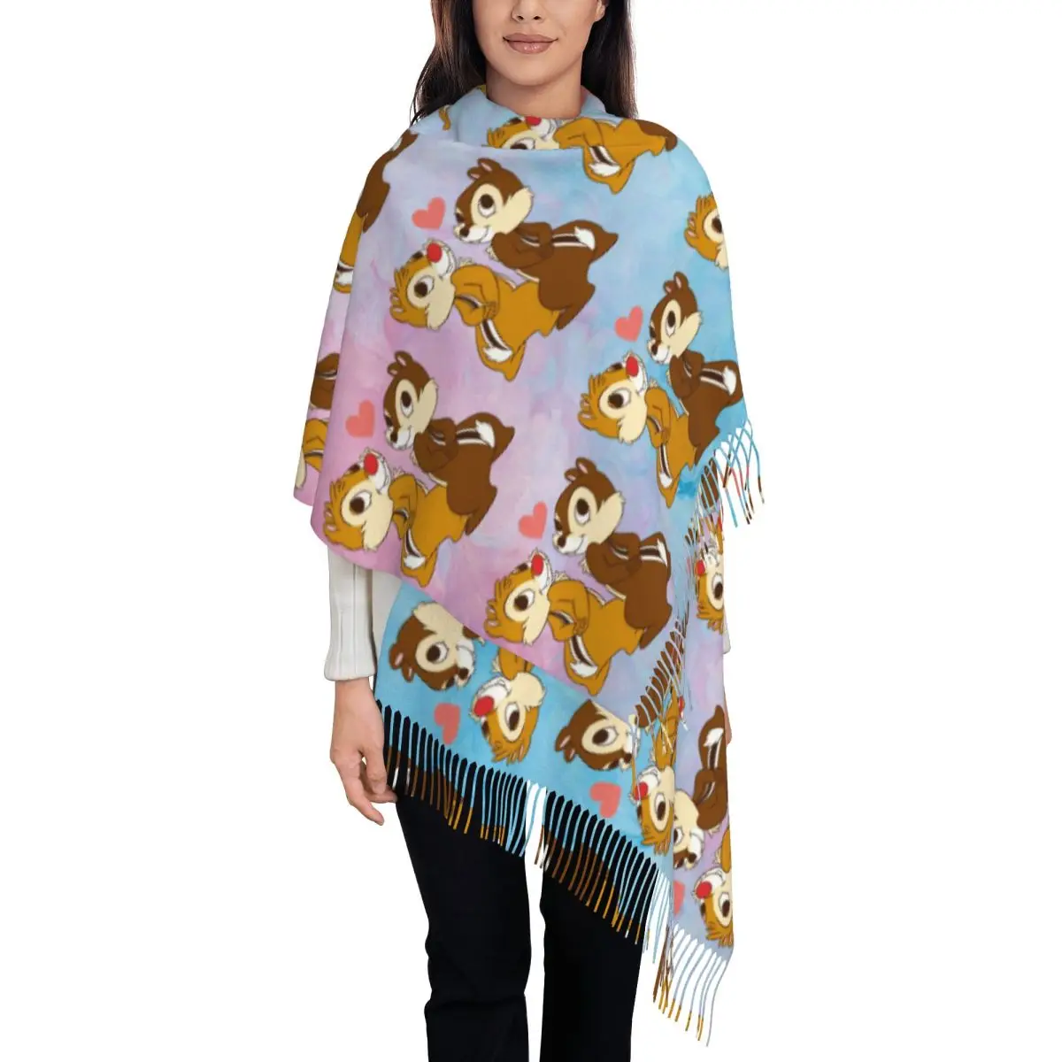 

Custom Printed Chip 'n' Dale Love Scarf Men Women Winter Warm Scarves Shawl Wrap