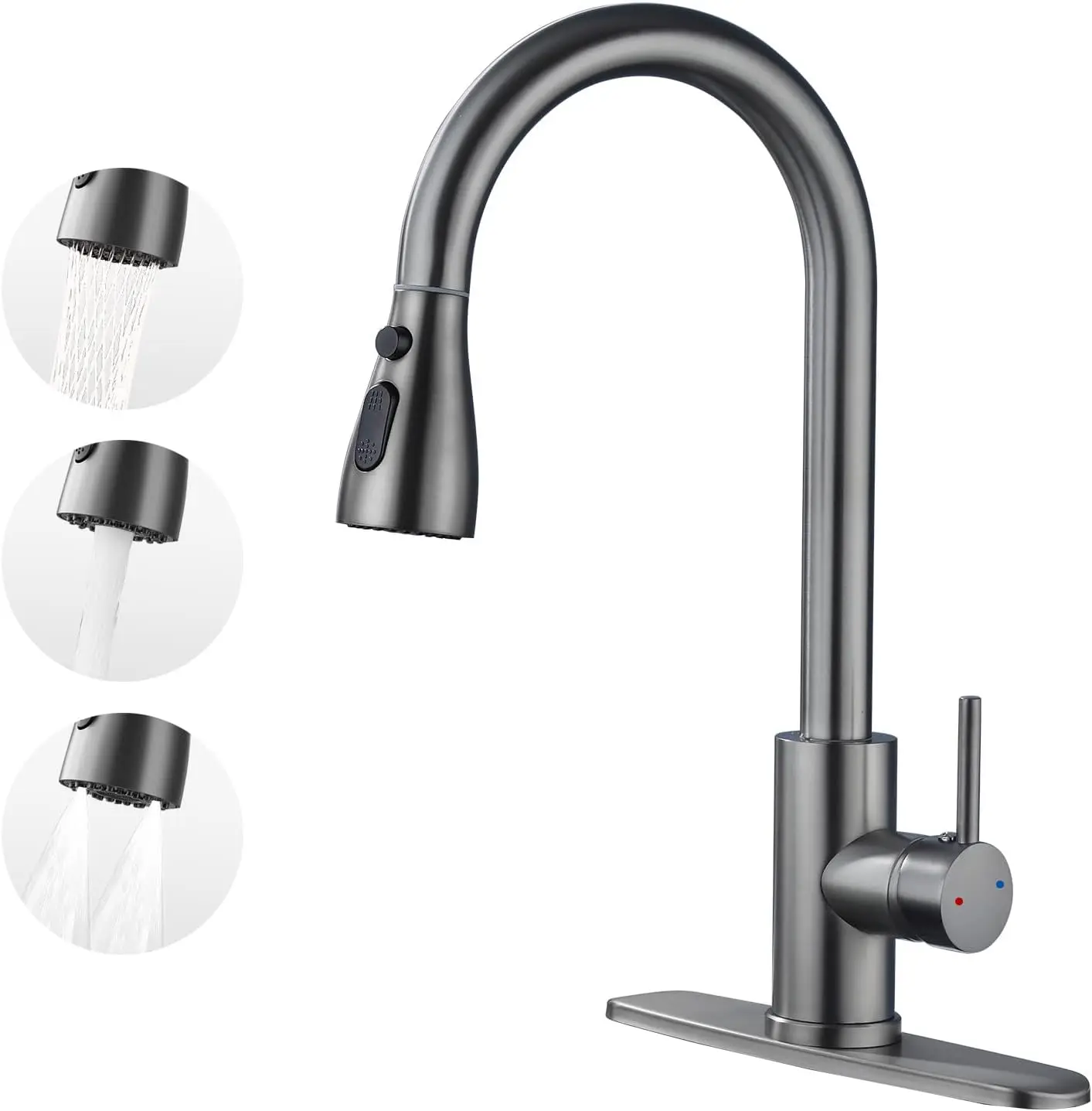 

Stainless Steel Pull-Down Kitchen Faucet with Sprayer, Deck Plate, Gun Gray Finish for RV and Outdoor Use