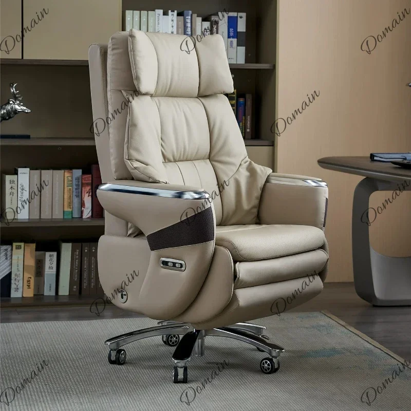 VFR Genuine Leather Smart Electric Executive Office Chair Reclining Massage & Ventilated Boss Chair for Business Office Lunch Br