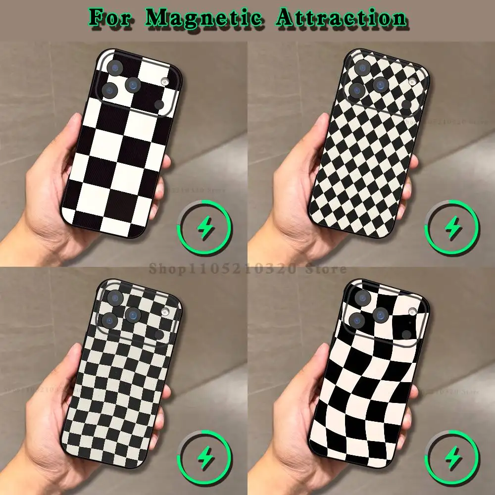

Black white checkered pattern Phone Case For iPhone 16,15,14,17,13,12,11,Pro,Max,Plus,E,Air,Mini Magnetic Frosted Black
