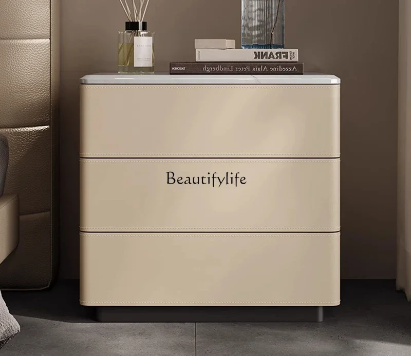 

FG26Marble high bedside table modern solid wood saddle leather bedroom three-bucket cabinet