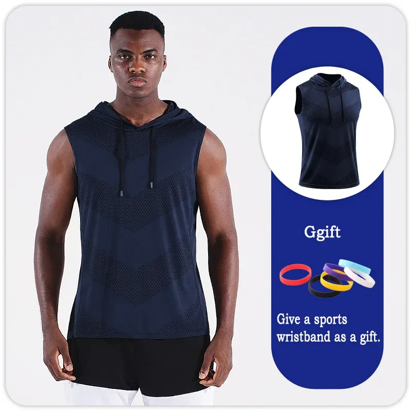 남성용 빠른 건조 민소매 티셔츠 탱크 티셔츠 탑 조끼 남성용 후드 맨 힙합 탱크 탑 야외 조깅 하이킹 낚시