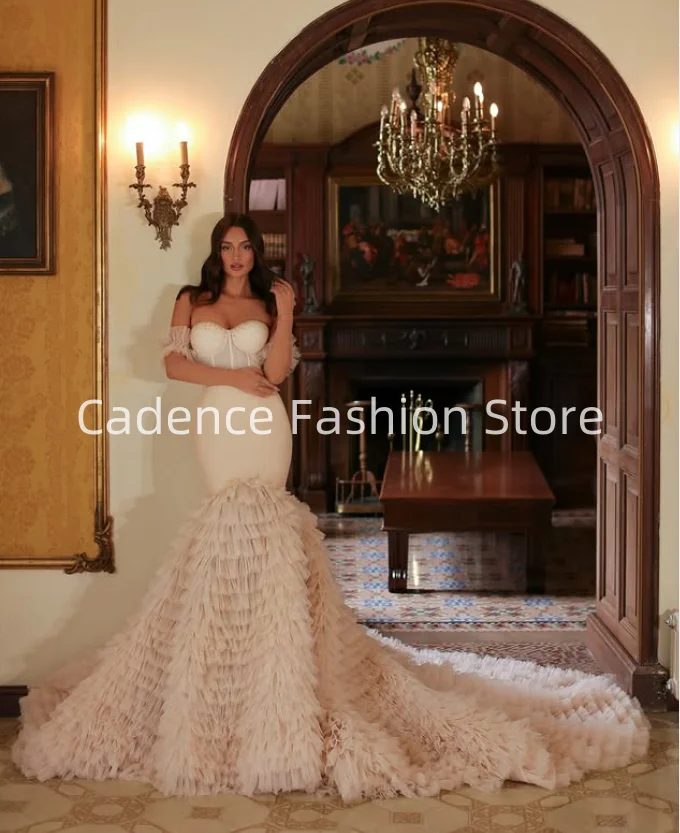 Великолепные свадебные платья русалки без бретелек по индивидуальному заказу, корсет, аппликации из бисера, бретели сзади, многослойные кружевные юбки