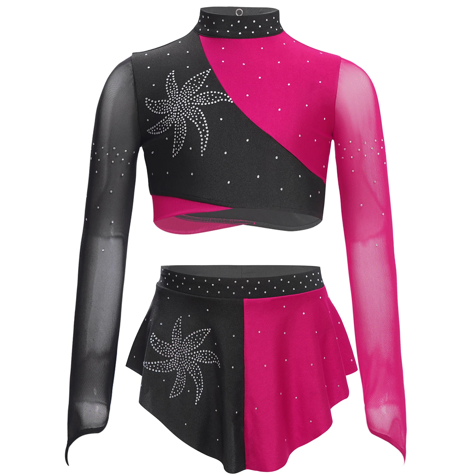 Kids Girls Lyrical Dance Performance Outfit Set Crop Top Skirt Set for Ballet Modern Dance Figure Ice Skating Gymnastics Clothes