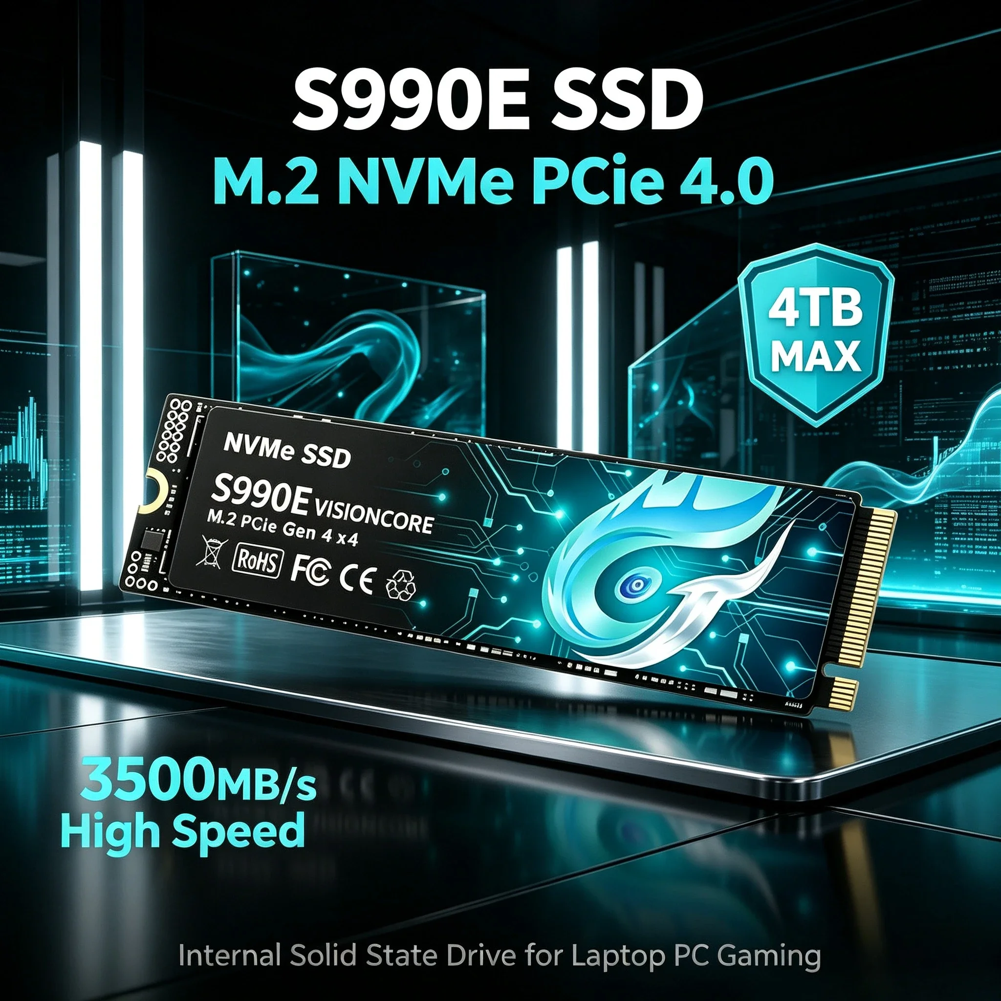 S990E 2TB 4TB SSD M.2 NVMe Internal Solid State Drive High Speed 3500MB/s PCIe 4.0 Gaming Drive Works for  Laptop PC Hard Disk
