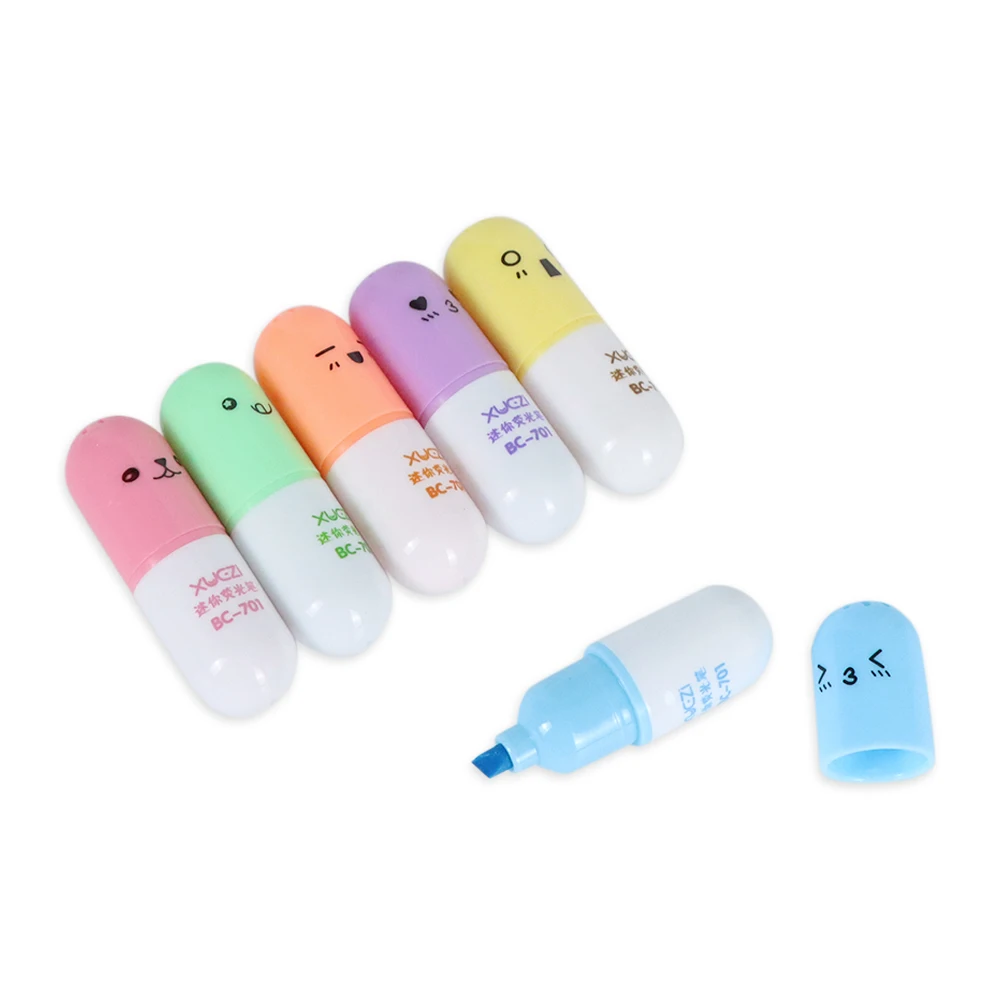 Hot Sale 6 Pcs/lot Capsules Highlighter Vitamin Pill Highlight Marker Color Pens Stationery Office School Supplies