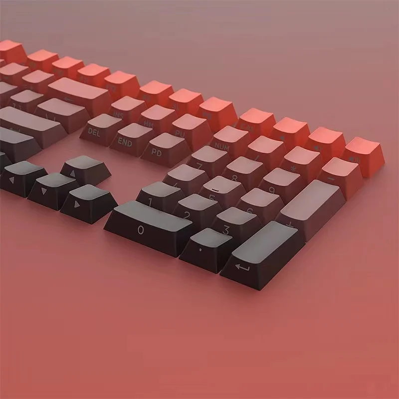 Lado esculpido Keycap Set, Sublimação Térmica PBT, Teclado Mecânico, Cherry Mx, Gradiente Vermelho, 133 Chave