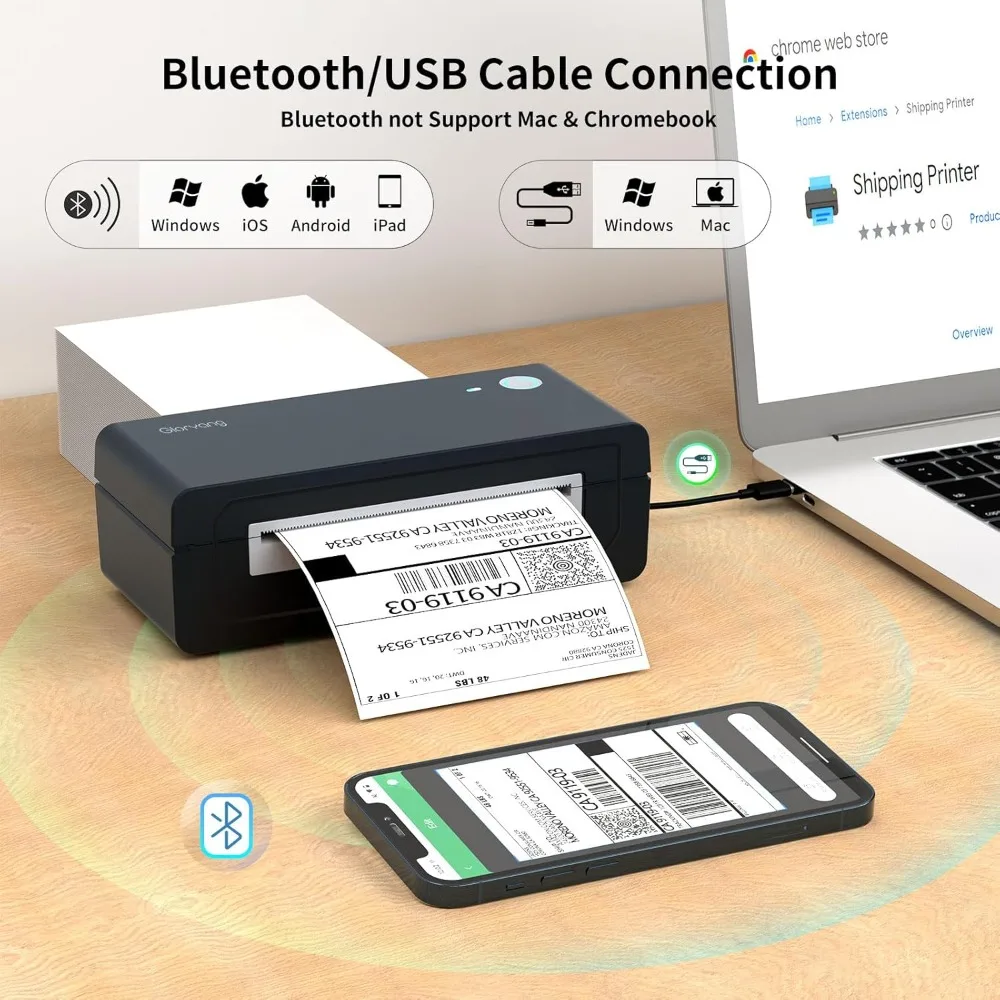 

Brand New - Bluetooth Thermal Shipping Label Printer, 4X6 Inkless Label Machine for iOS, Android, Laptop, Wireless Printer