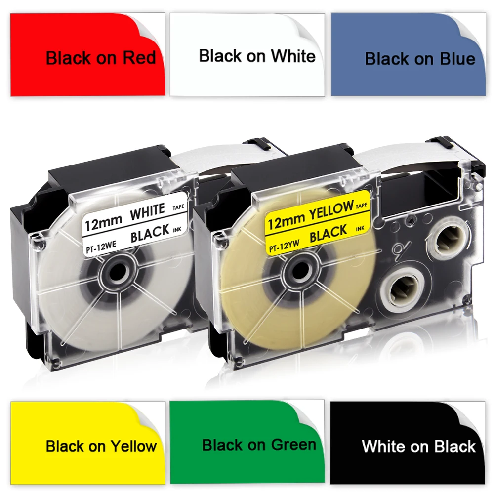 

1Pcs XR-12WE Label Tape Compatible Casio XR-9WE XR-6WE XR-9YW XR-12YW 6/9/12mm label tape for Casio KL-60 KL-100 Label Printer