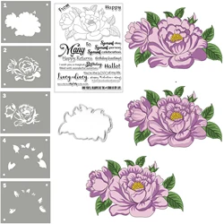 Alinacutle Flower Peony Clear Stamp with Metal Cutting Dies Cut, Stencils, Paper Craft Handmade Cards Etched Die