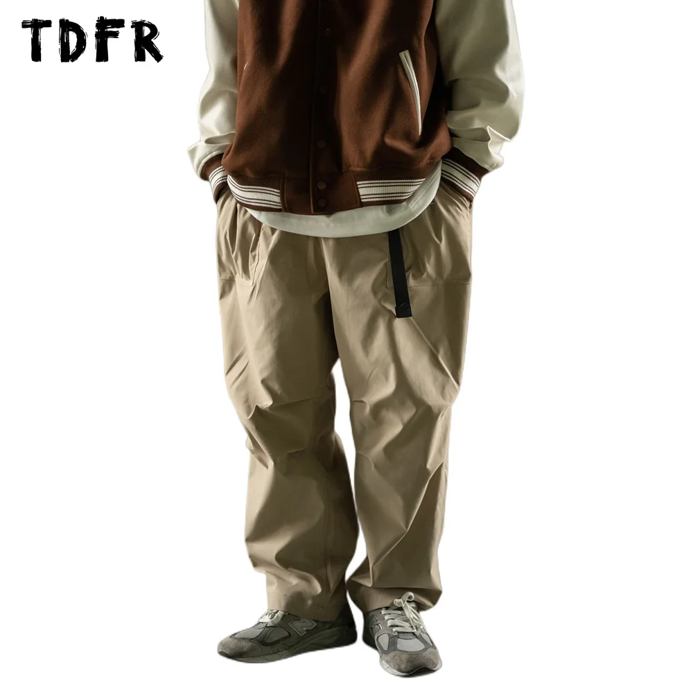 

Solid Color Cargo Belt Pants Mens Pleated Safari Style Casual Loose Wide Leg Trousers Men