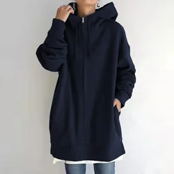 Cappotti con cappuccio larghi da donna oversize Autunno femminile manica lunga con cerniera più giacche in pile larghe lunghe in velluto cappotti streetwear