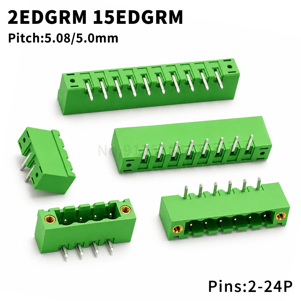 (10 pcs) KF 2EDGRM 5.08MM 5.0MM with Flange Terminal Block 2EDG 5.08 with Ears 90 Degree Curved Pin Header 2-24Pin 15EDGRM 5.0