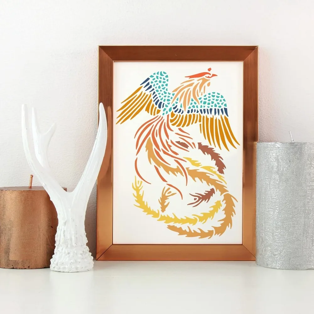 Phoenix Stencil for Painting 11.7x8.3 inch, Mythology Flying Phoenix Stencil Template DIY Reusable Drawing Stencils Large