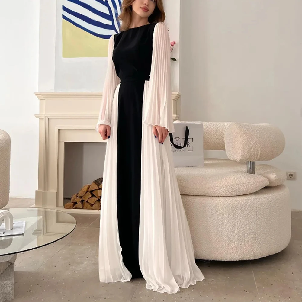 Customized Yipeisha Fashion Crew Neck Jersey Evening Dresses Long A-Line Long See-Through Chiffon Sleeve Formal Prom Party Gown