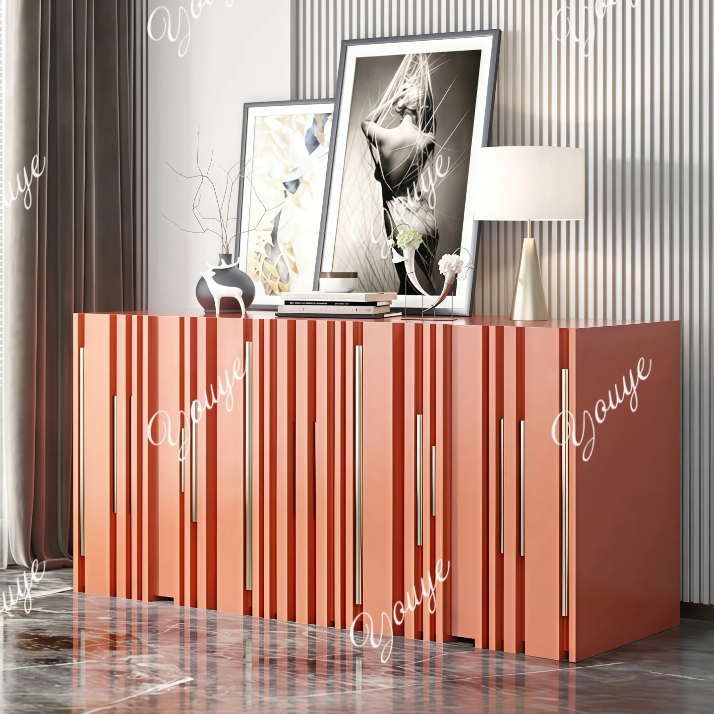 

Medieval paint dining side cabinet entrance entrance living room wall locker storage decorative cabinet