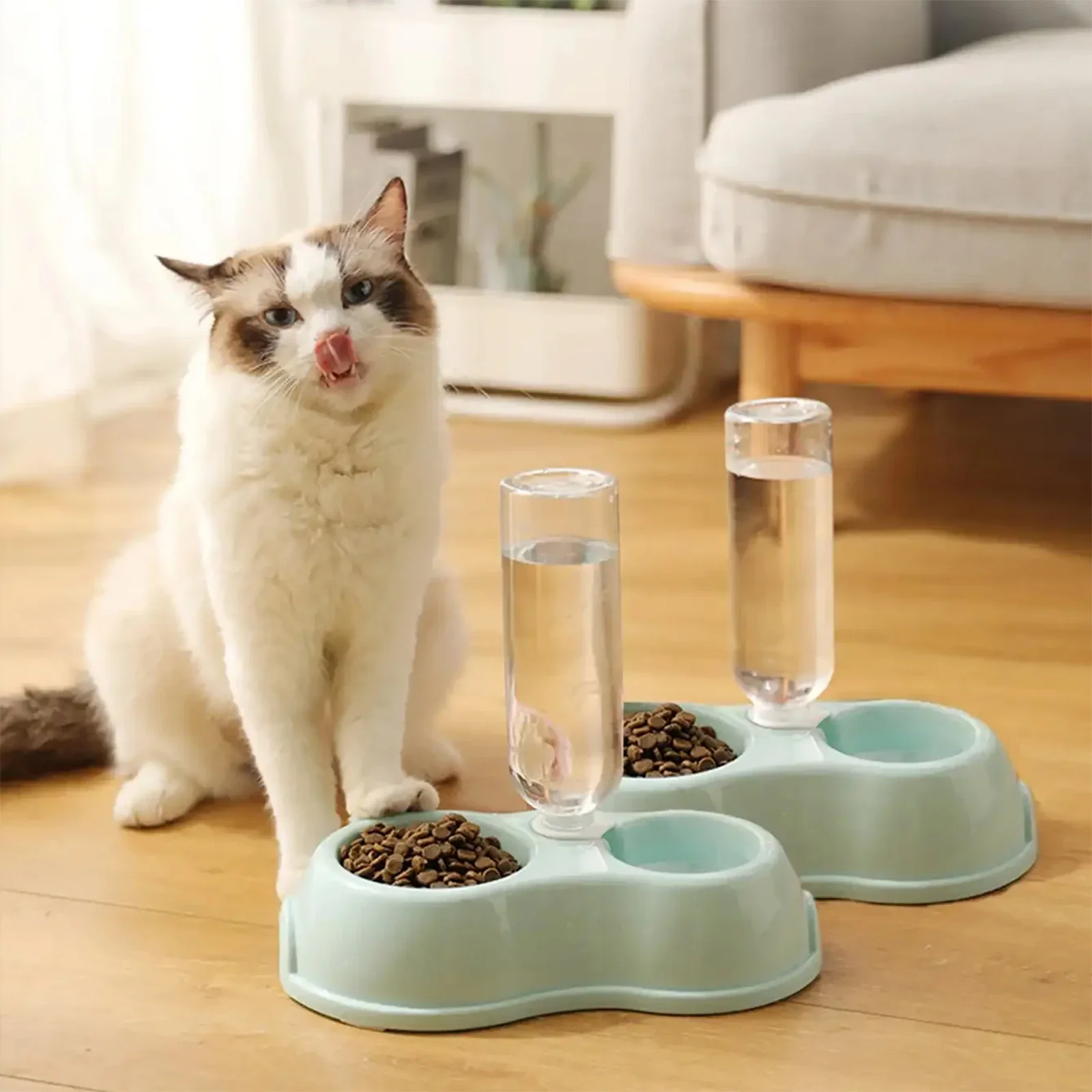 

Pet Cat Bowl Automatic Feeder Water Dispenser Dog Cat Food Bowl with Drinking Raised Stand Double Dish Bowls for Cats Dogs Pet