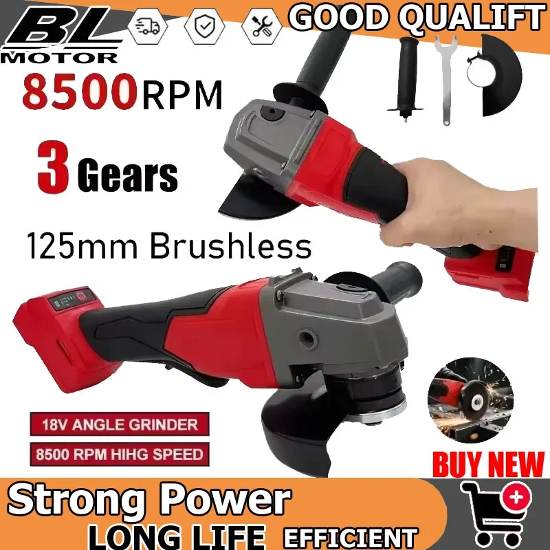 

Бесщеточная угловая шлифовальная машина 125 мм для полировки и резки, с переключателем без фиксации, электрическая, беспроводная, для аккумулятора Milwaukee 18V