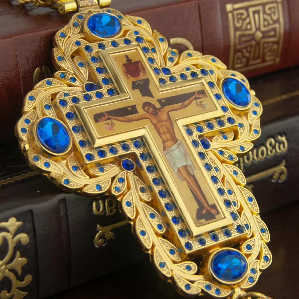 HTISOK Orthodoxes Kreuz-Anhänger, vergoldeter Jesus-Anhänger aus Zinklegierung, Priester-Brustkreuz, Kreuzanhänger – Detail 6