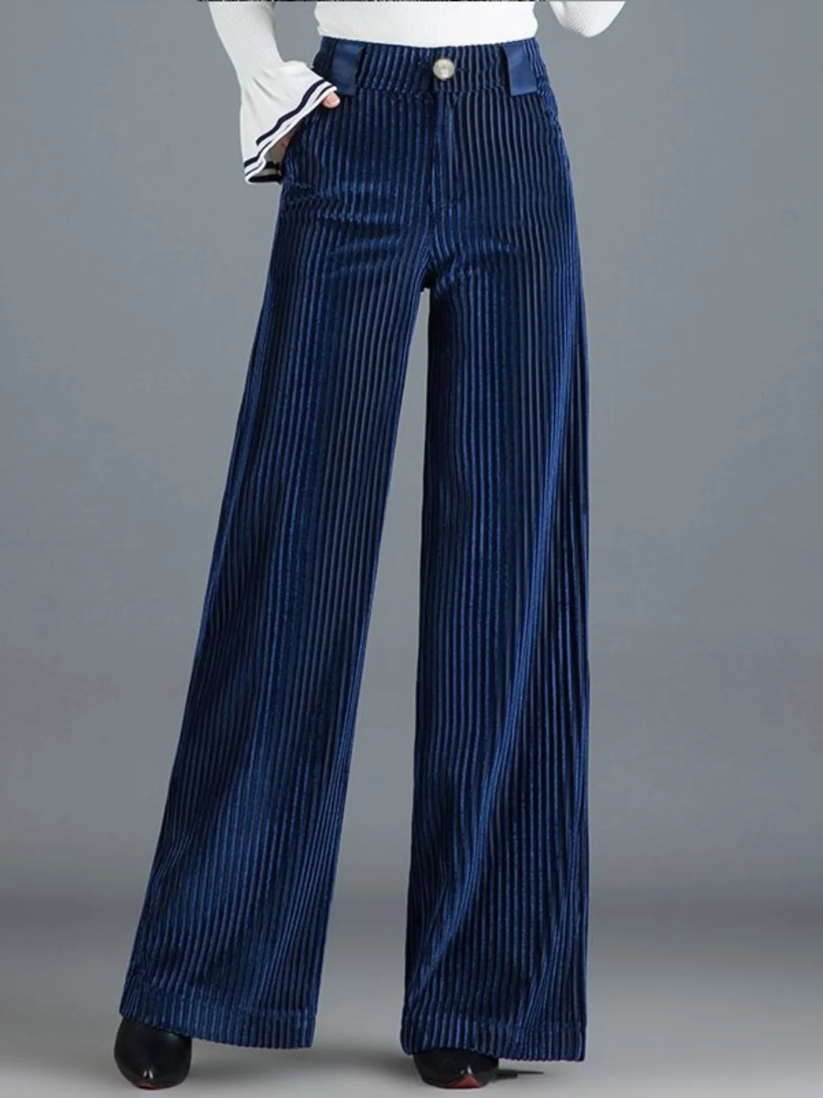 High Waist Wide Leg Pants Women's Gold Thread Velvet Loose Long Drapey Slimming Floor-Length Casual Trousers