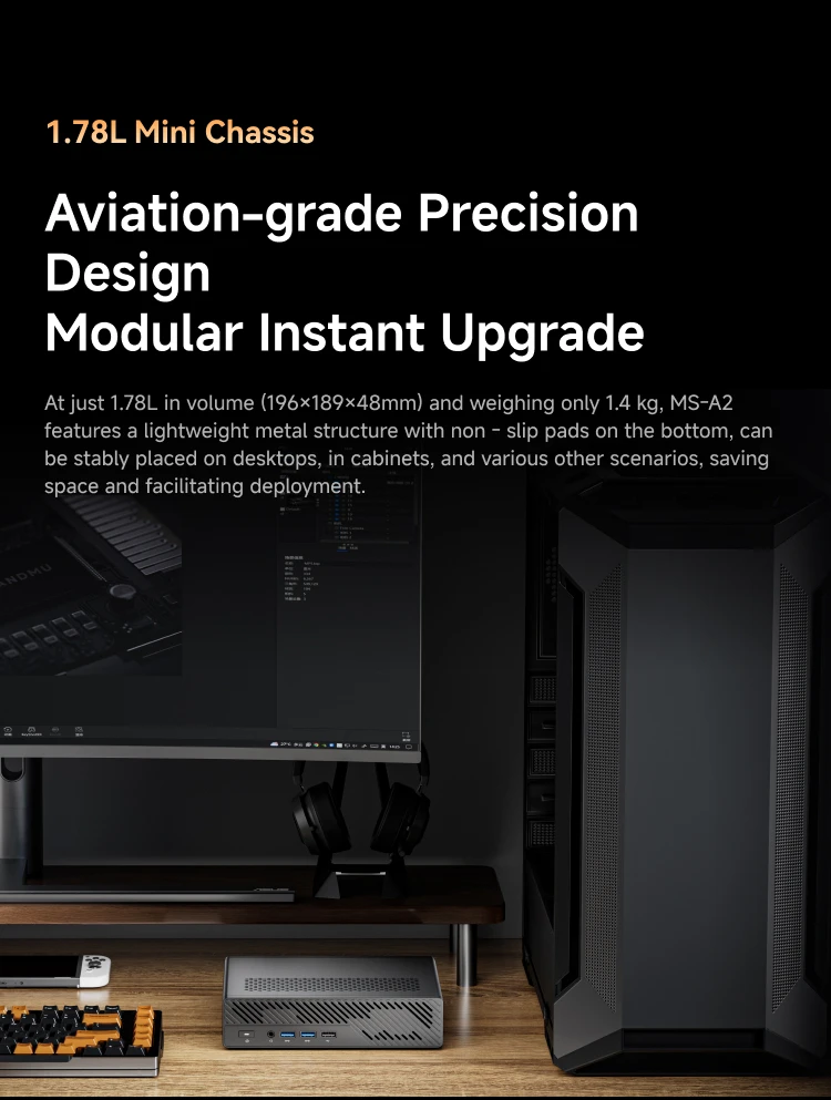MINISFORUM MS-A2 كمبيوتر صغير AMD R9 7945HX 7940HX 9955HX DDR5 4 * NVMe SSD M.2 2280 PCIe 16 WiFi 6E BT5.2 2*10G SFP + USB-C * 2 كمبيوتر #6