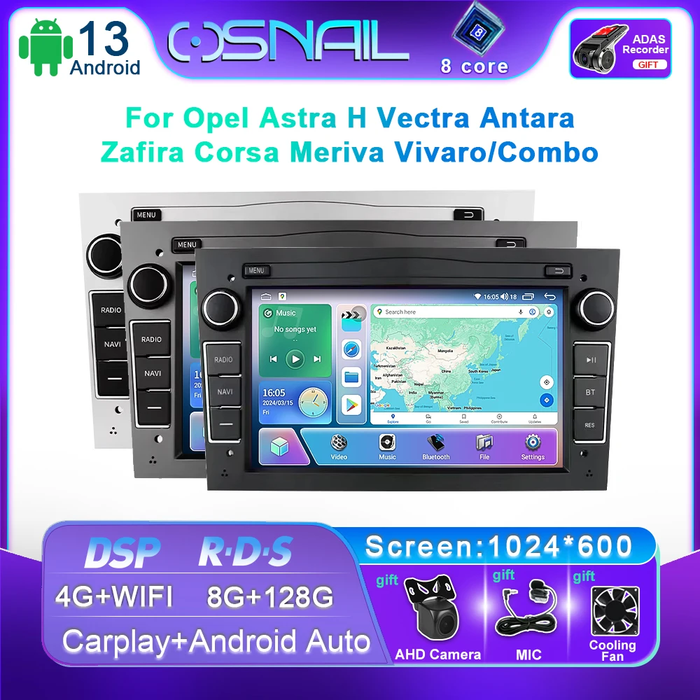 Android 13 Auto Radio For Opel Astra H J 2004 Vectra Vauxhall Antara Zafira Corsa C D Vivaro Meriva Veda CarPlay Car Multimedia