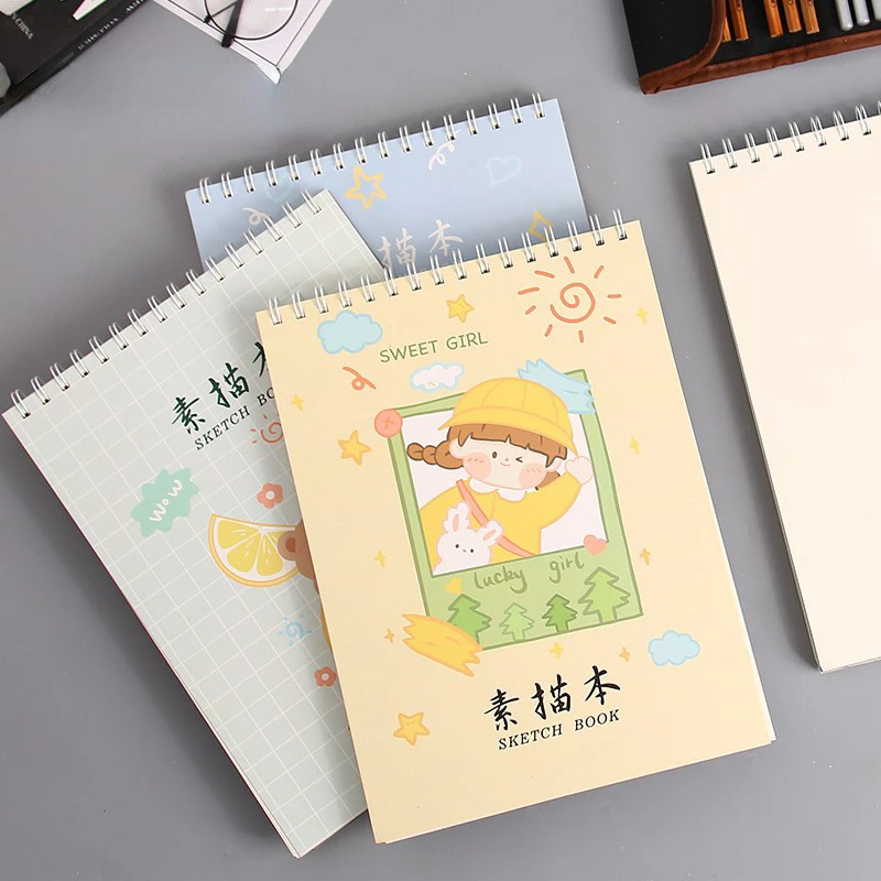 A4 Cartoon Sketch Book For Students To Go Out With Portable Upturn Coil Blank Graffiti Drawing Book School Art Supplies