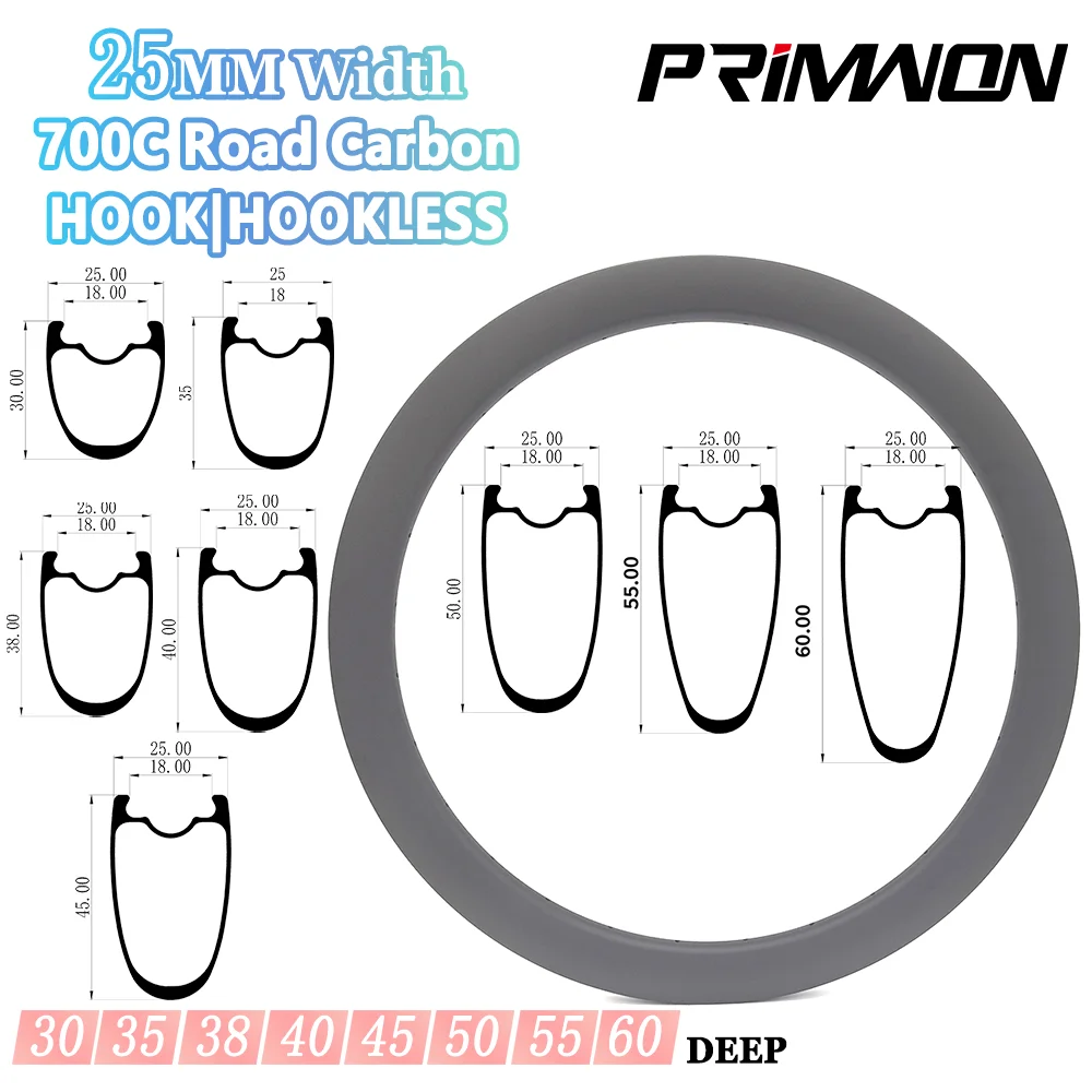 

Ultralight Gravel 700C 25mm Width Clincher Tubeless Road Bike Carbon Rim Bicycle Rims UD 3K Hook Hookless Symmetric Asymmetric