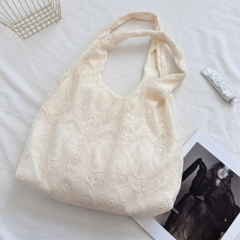 Embroidered Lace Handbag Handmade Organza Tote Bag European Style Purse for Birthday Graduation Gift Women Girls