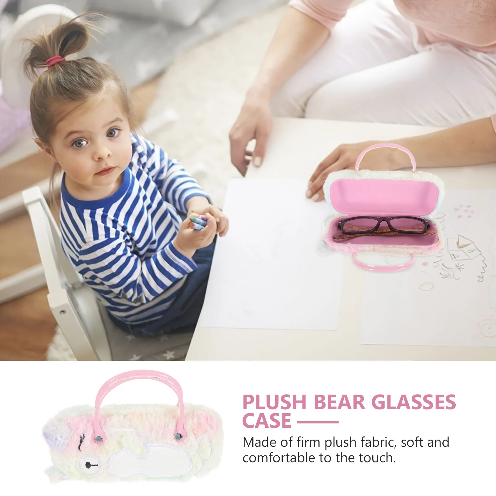 Plush Bear Glasses Case Children's Handbag Coin Cute Portable Pen (Color + Bear) with Handle Handbags Girl Holder for Purse