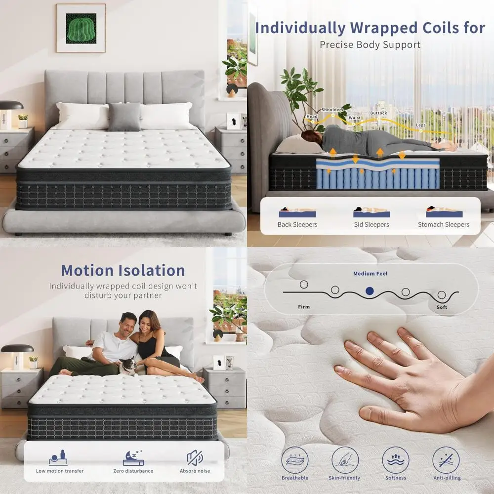 مرتبة زنبركية بجيب من إسفنج الذاكرة - حجم مزدوج 10 بوصة، وتخفيف الضغط وعزل الحركة لنوم مريح