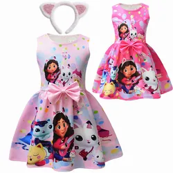 Gabby's Dollhouse Kids Summer Gabby Cats Dress Baby Girls Cute Lace Princess Dress Toddler Girls Birthday Party Dresses Headwear