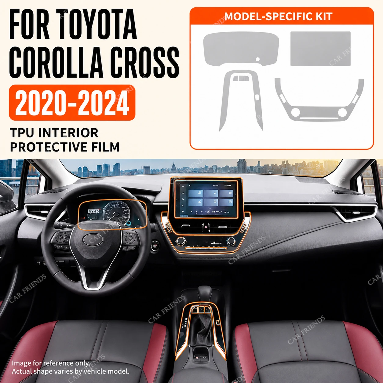 For Toyota Corolla Cross 2020-2024 Transparent TPU Car Interior Protective Film for 10.5 Inch Navigation Screen Anti-scratch