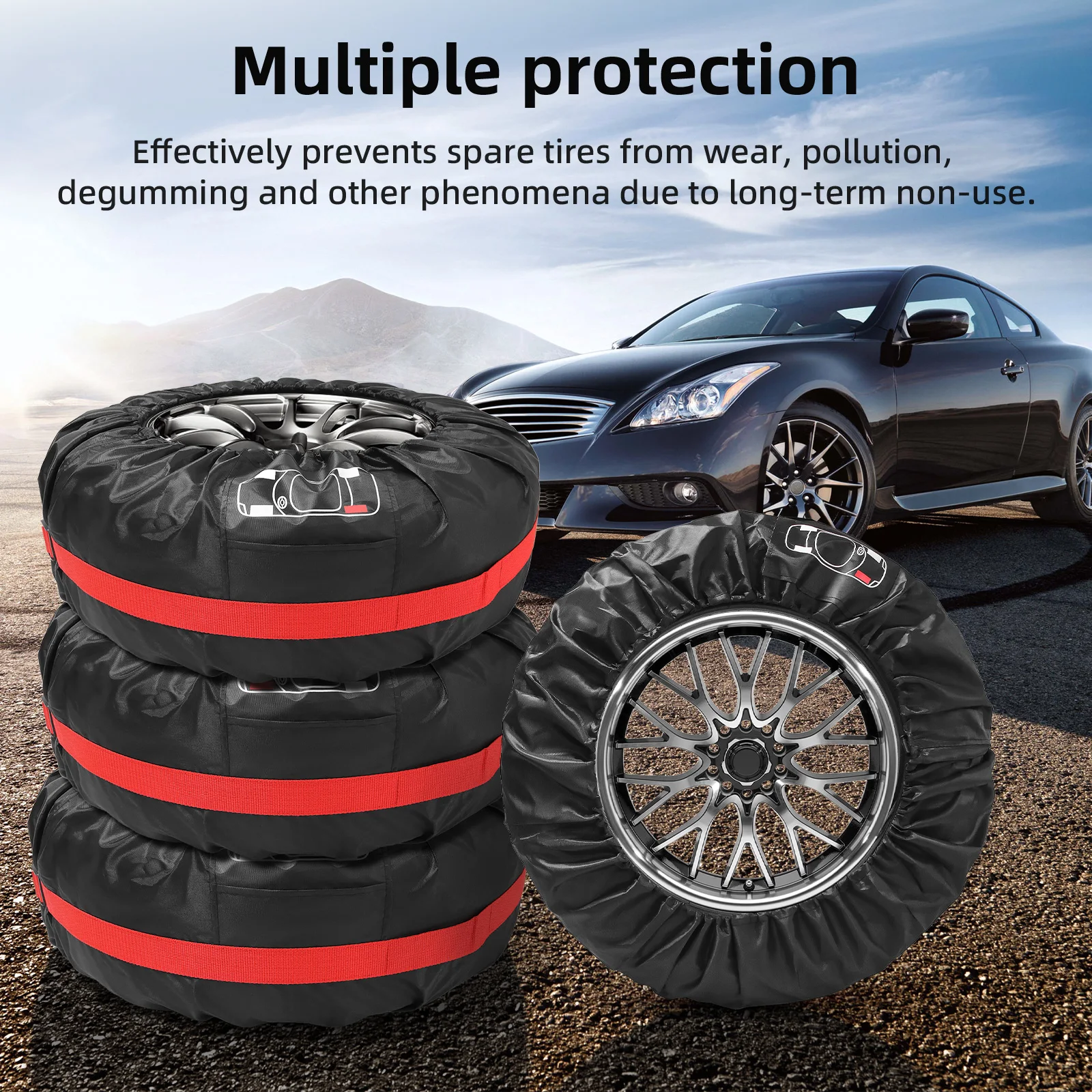 4PCS Universal Car Spare Tire Covers Case Tires Storage Bags Auto Wheel Tires Storage Bags Vehicle Tyre Waterproof Polyester Bag