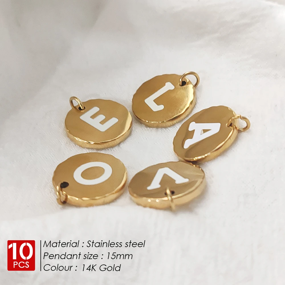 eManco 10PCS Pendant for Making Minimalism Necklace Women's Jewelry  Stainless Steel Initial Charms Wholesale A-Z Golden Letter