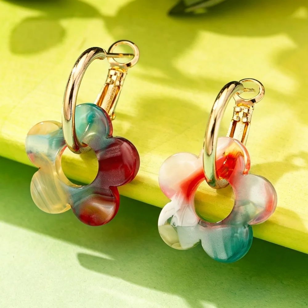 Fashion European American Cross Border Minimalist Flower Earrings For Women Niche Colorful Elegant Versatile Jewelry