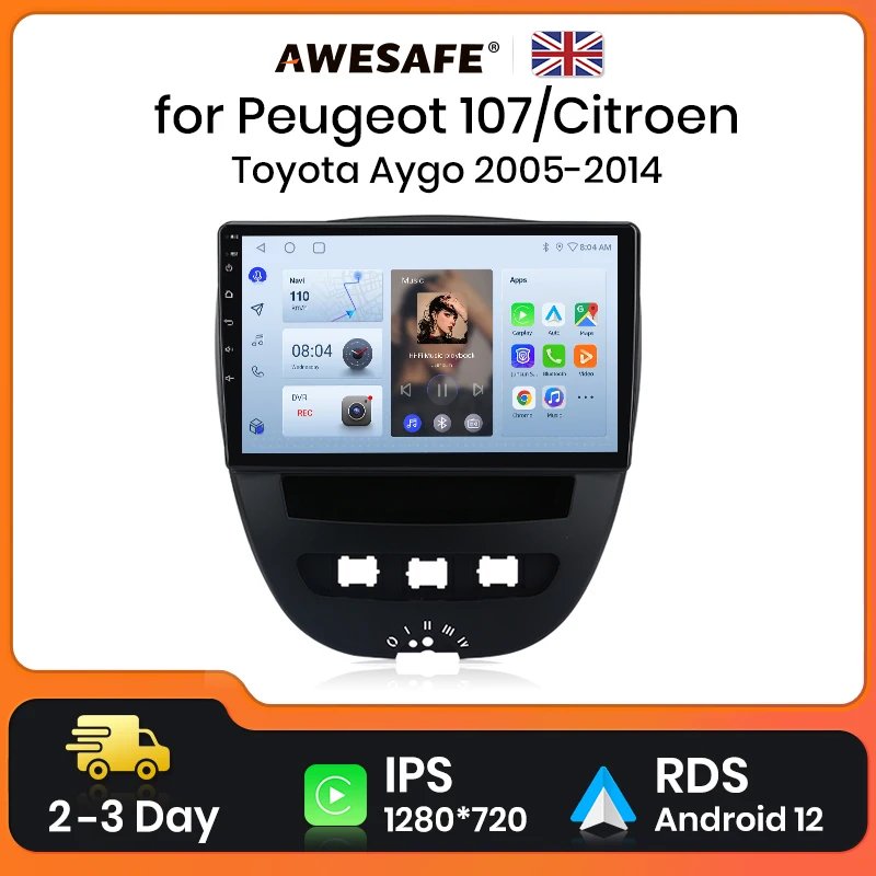 AWESAFE Wireless CarPlay Android Auto Radio For Peugeot 107 Toyota Aygo Citroen C1 GPS Navigation Stereo Car Intelligent Systems