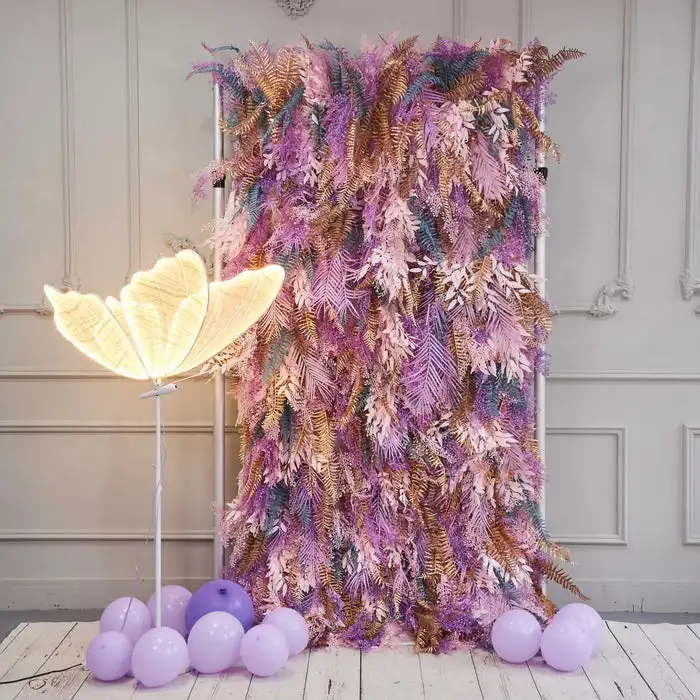 

Royal Series 3D Purple aesthetically mixed artificial flower wall, plant wall, wedding background, floral party decoration