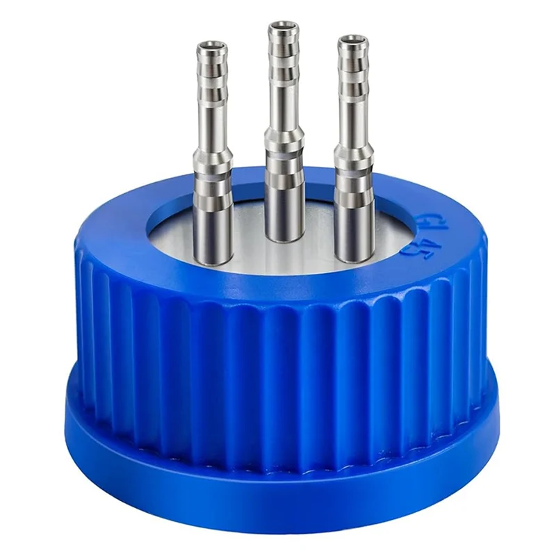 AT02-GL45 Tapa de botella de seguridad de acero inoxidable 304 para uso en laboratorio: tamaño mediano, diseño de 1 puerto autoclavable en Autoclave