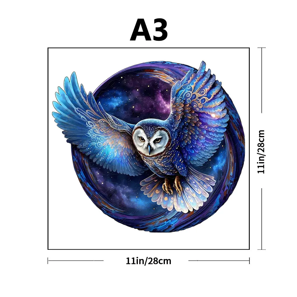 Mystical Owl Wooden Puzzle, Unique Irregular Animal‑Shaped Jigsaw, Home Decor & Thoughtful Gift