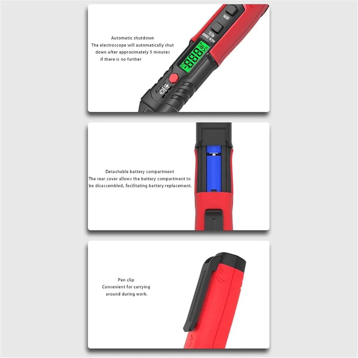 (A23G) Testerer Pen AC6V-390V Voltages Detectors Meter Voltmeter Buzzers Alarm Not-Contact Tester Breakpoints Finding Tool