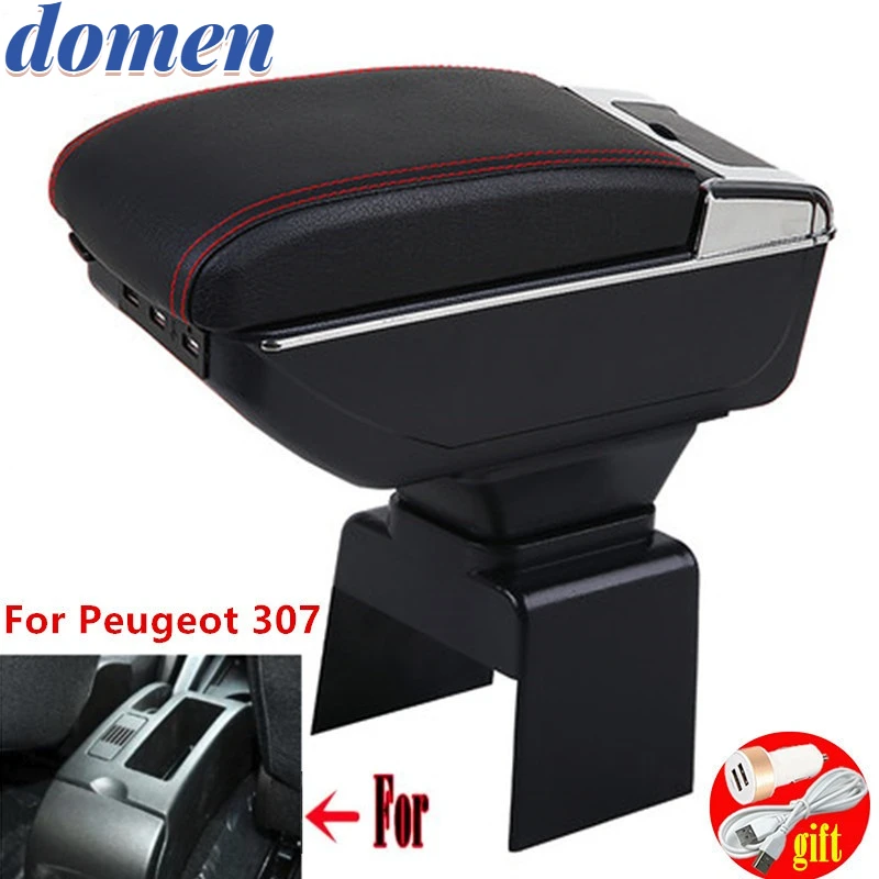 Dla Peugeot 307 podłokietnik ze schowkiem dla Peugeot 307 podłokietnik schowek w podłokietniku samochodowym centralny pojemnik z USB LED light