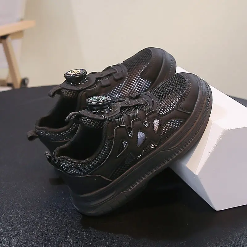 Kids Summer New Breathable Lightweight Mesh Sports Shoes Black Running Performance Shoes for Boys Girls