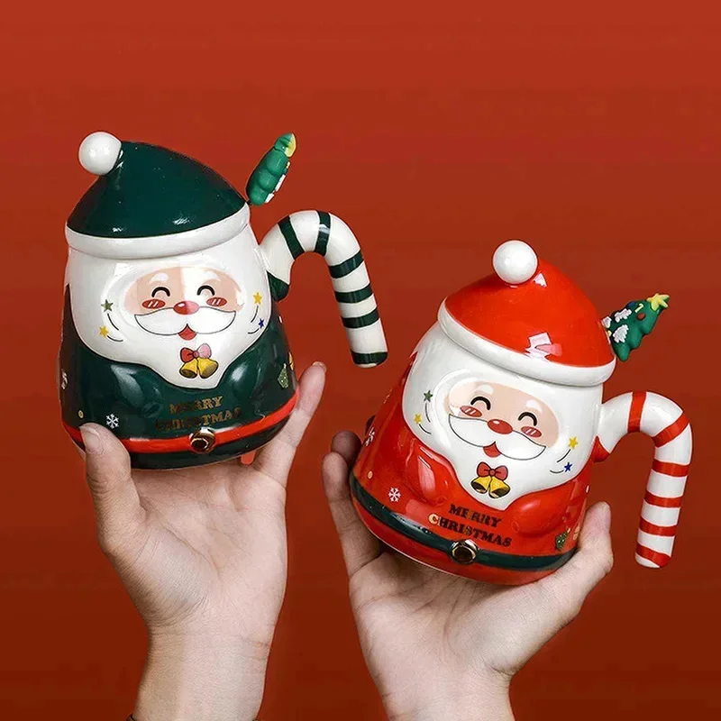 

400ML Creative Santa Claus Water Cup Coffee Milk Mugs with Lid Spoon Xmas Party Decoration Christmas Ceramic Mugs Gifts Box Set