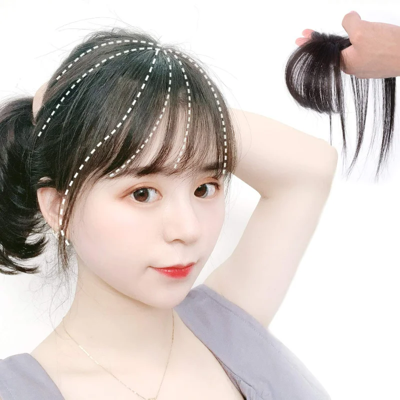 100% Human Hair Hand Made Air Bangs for Women Clip on Fringe Hair Extension 4.7” in Length