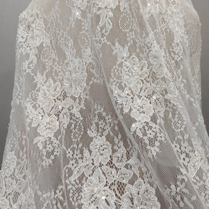 

Новая изысканная вышивка бисером, французское кружево, ажурная наклейка, ткань, легкое роскошное свадебное платье, украшение женской одежды