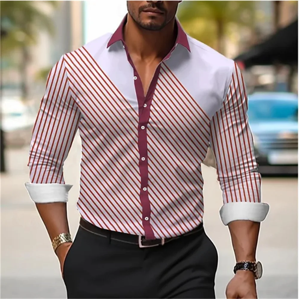 

2024 New Men's Line Pattern Printed Fashion Vacation Party Street Men's Comfortable Soft Fabric Clothing S-6XL