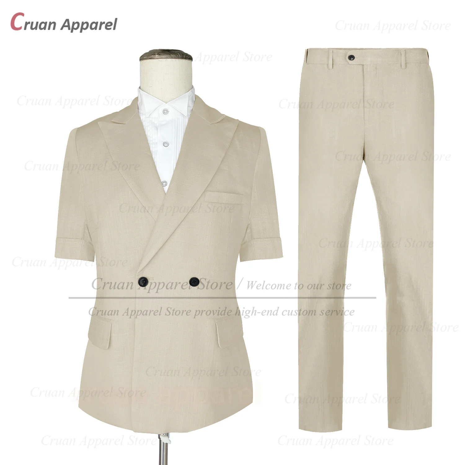 

Classic Linen Suit Set For Men Summer Beach Casual Short Sleeves Blazer Pants 2 Pieces Fashion Male Slim Fit Outfits 2 Pieces